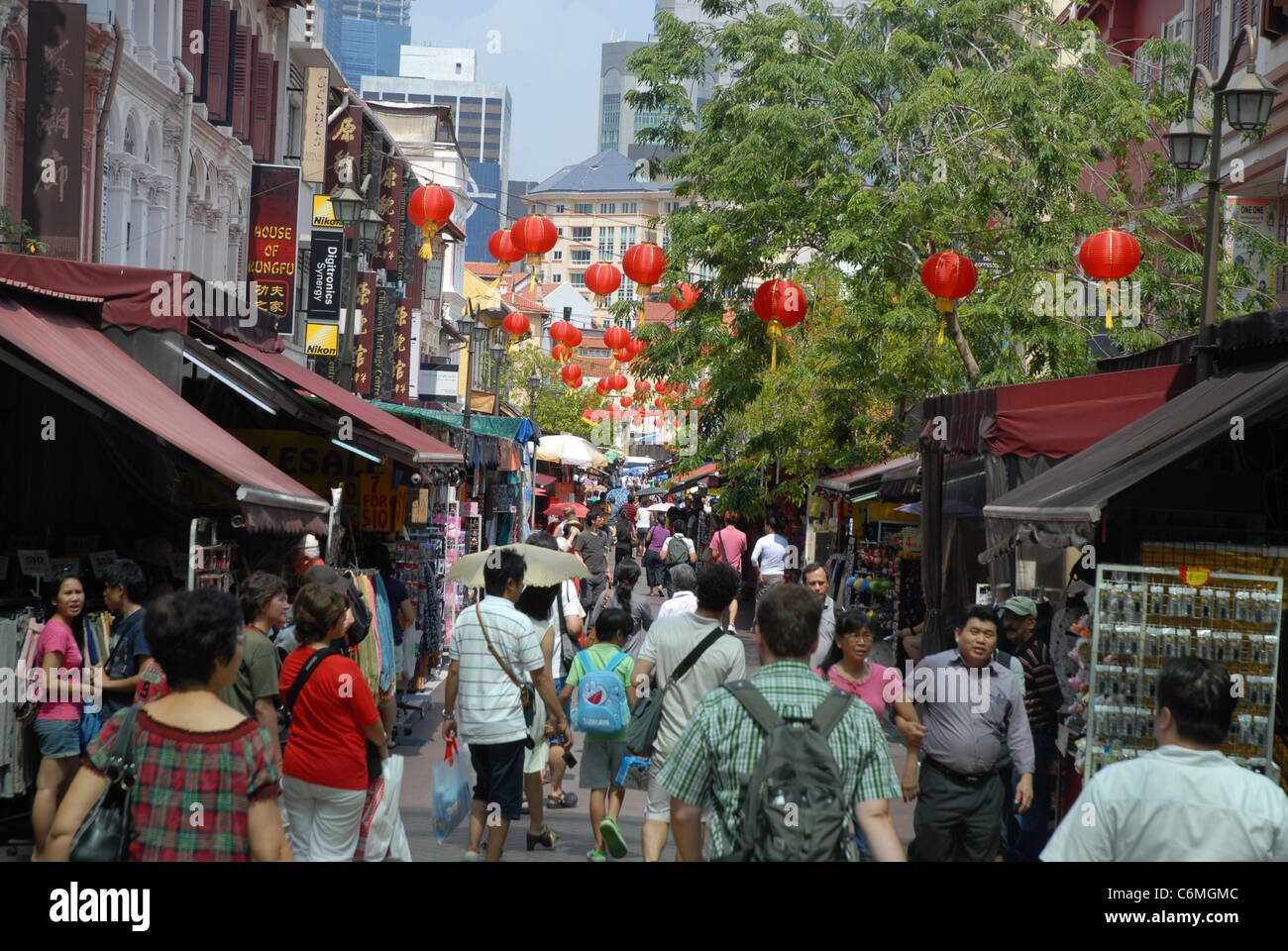 Visualizza in basso mall pedonale, Pagoda Street, Chinatown, Singapore Foto Stock
