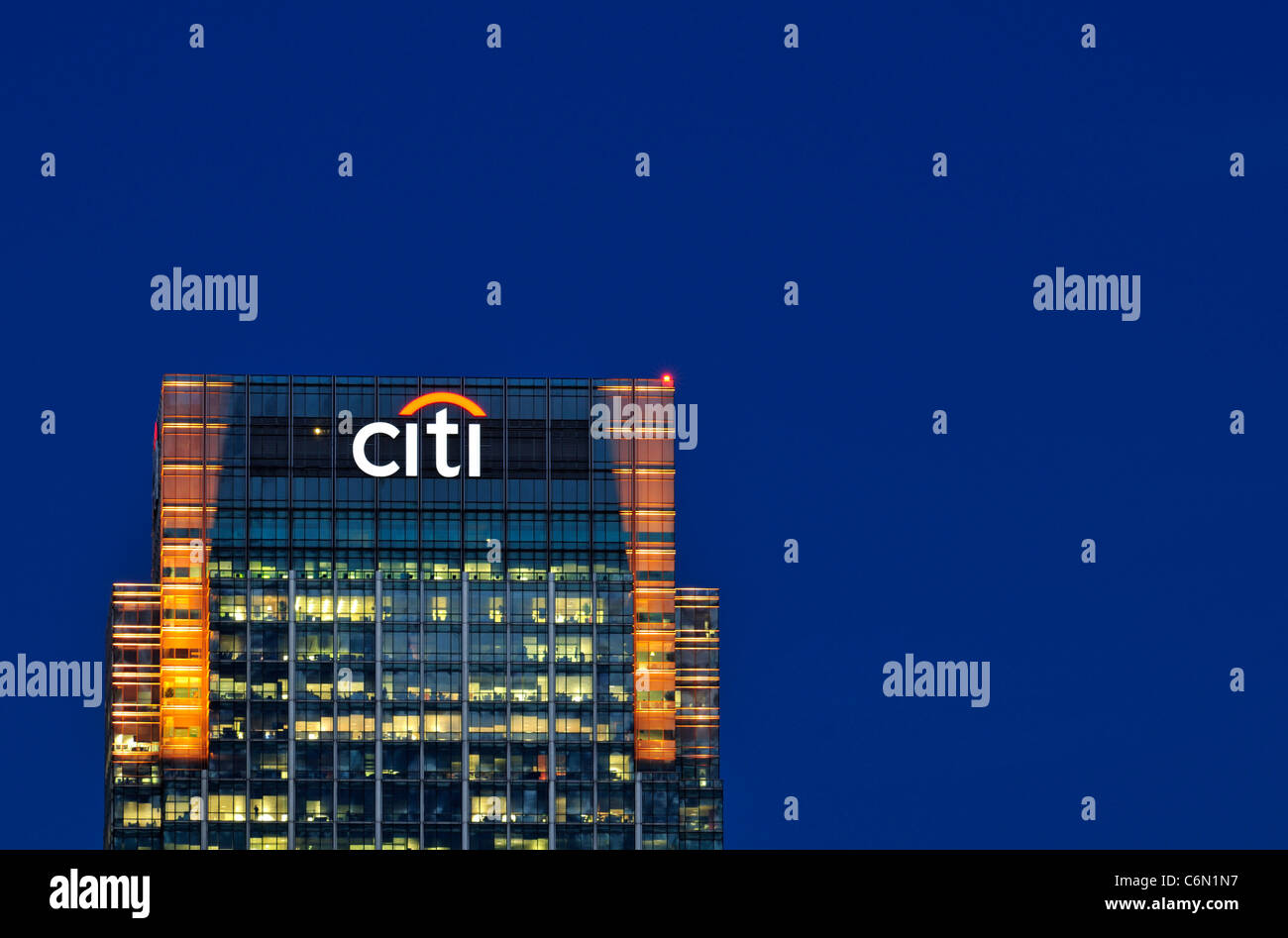 Vista notturna, Citigroup Center (CITI) Tower, London, Regno Unito Foto Stock