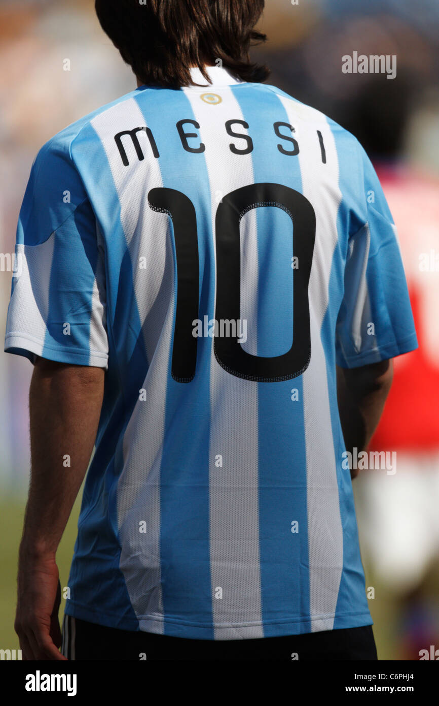 Lionel Messi Argentina in azione durante una FIFA World Cup Soccer match contro la Corea del Sud il 17 giugno 2010. Foto Stock