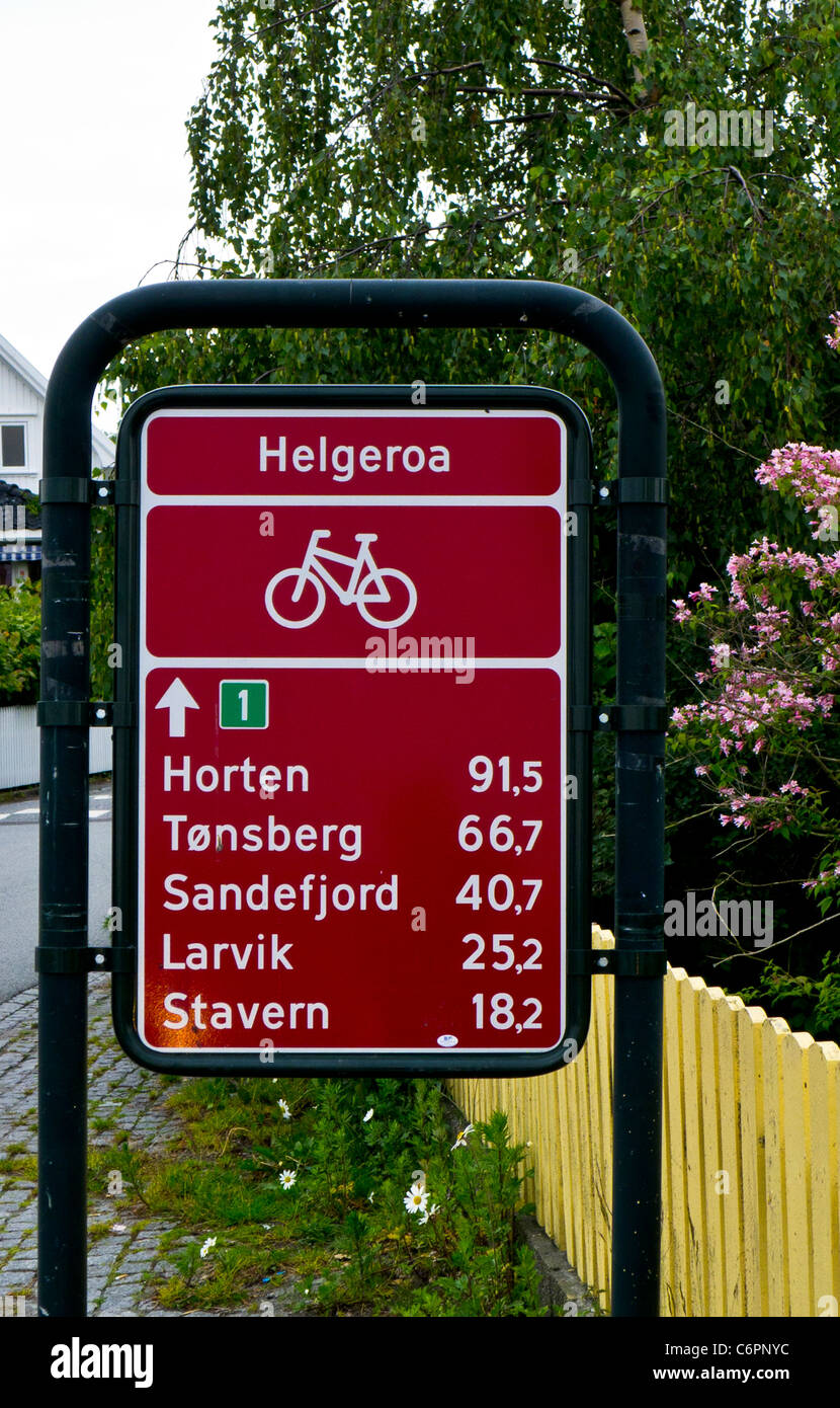 Ciclo nazionale percorso segno, Helgeroa, Norvegia Foto Stock