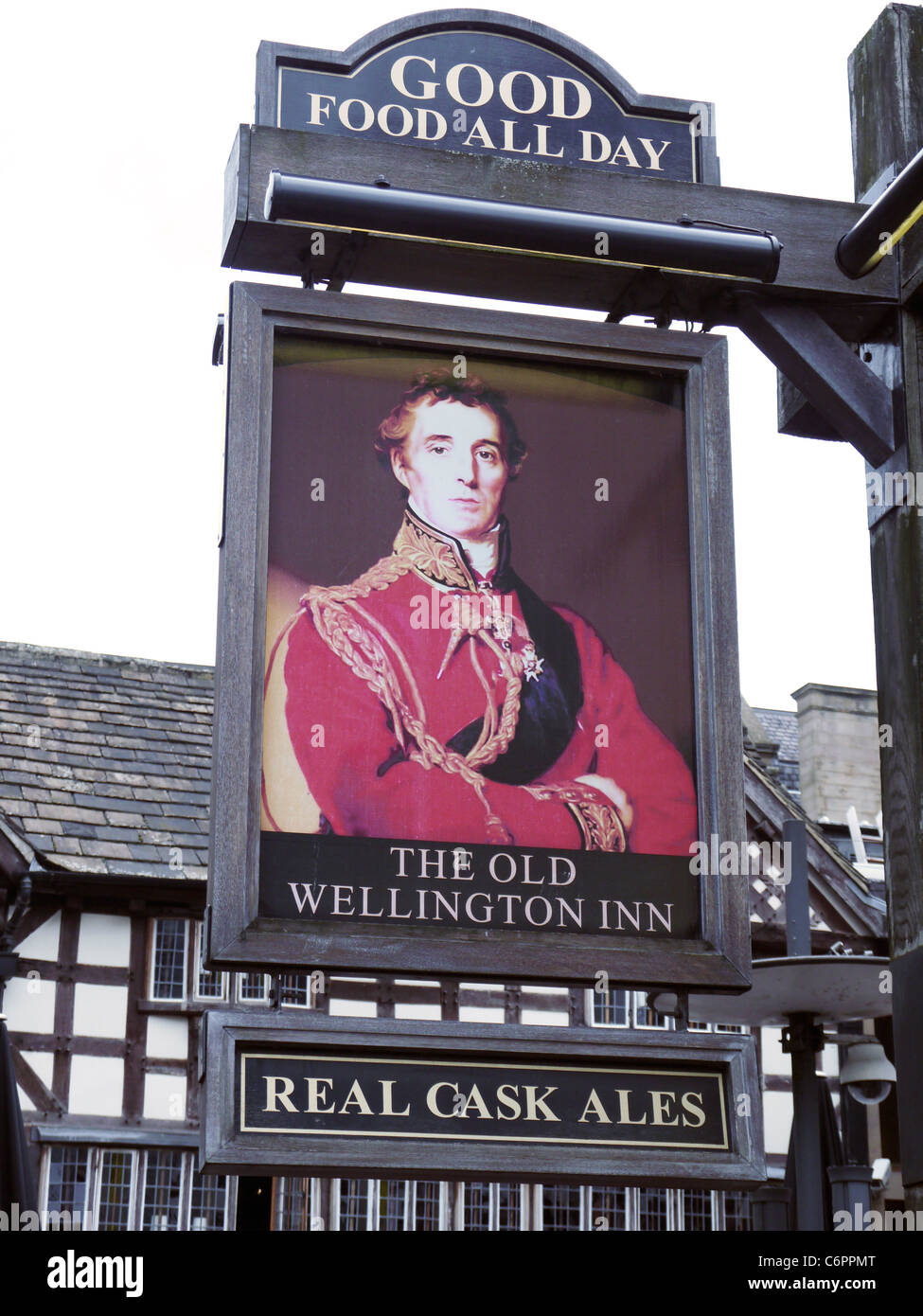 Il vecchio Wellington Inn pub sign in Manchester REGNO UNITO Foto Stock