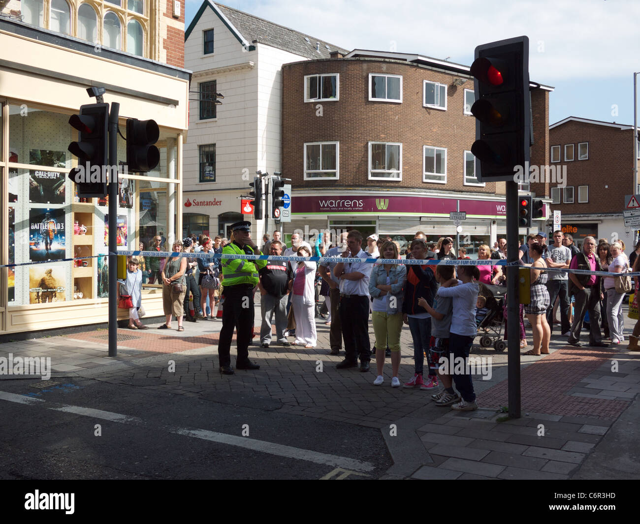 Cordone di polizia, Exeter Devon Foto Stock