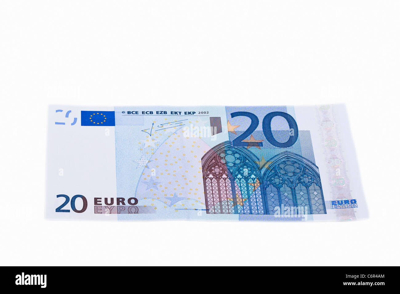 Venti una banconota in euro su sfondo bianco Foto Stock
