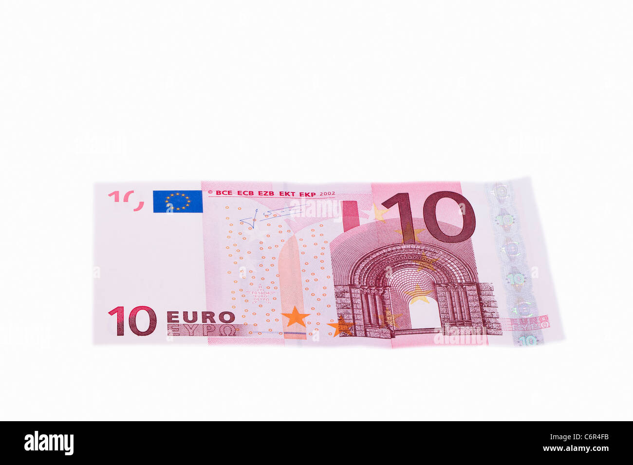 Una decina di banconota in euro su sfondo bianco Foto Stock