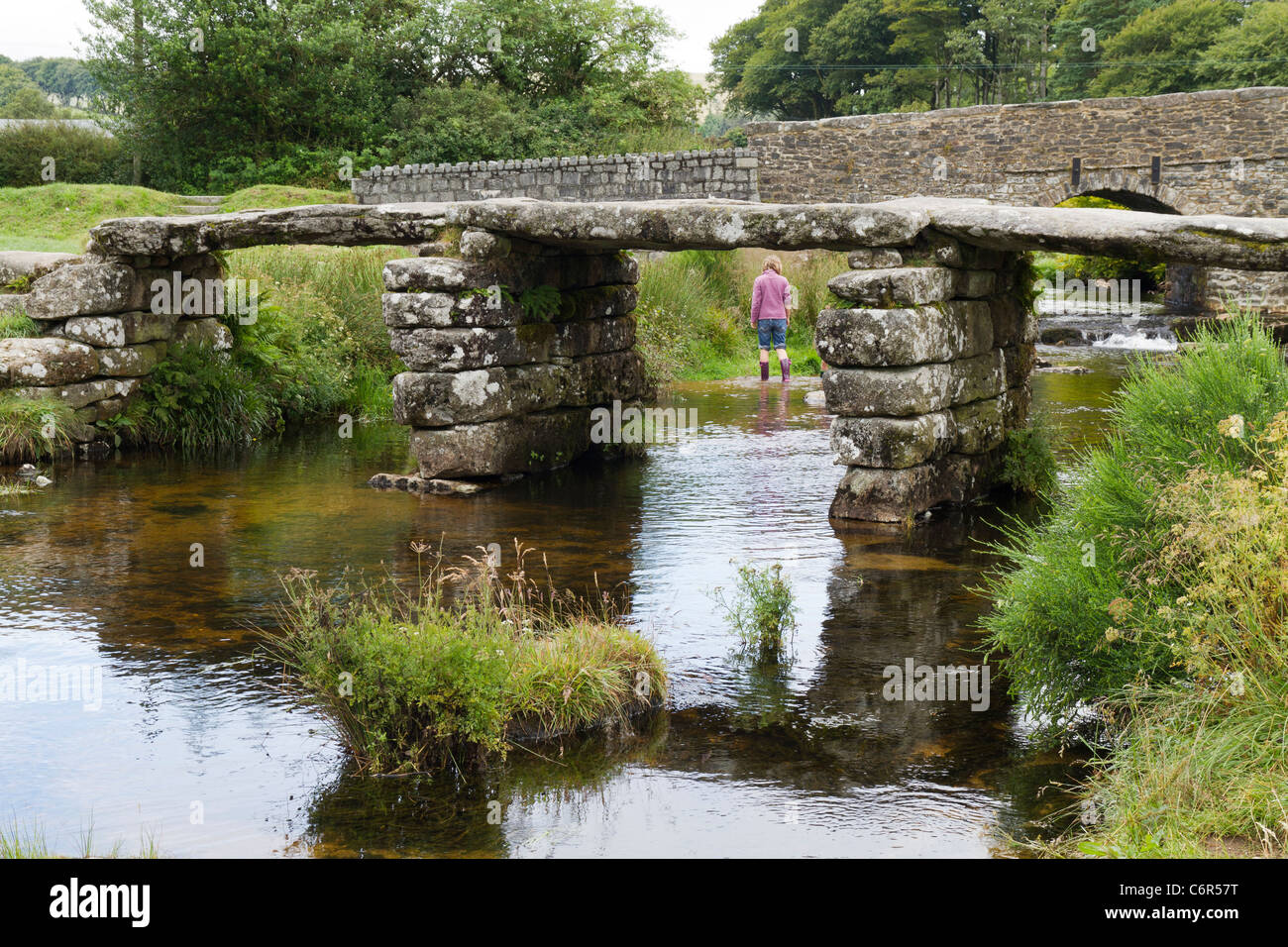 Lo storico ponte Post in due ponti Dartmoor Foto Stock