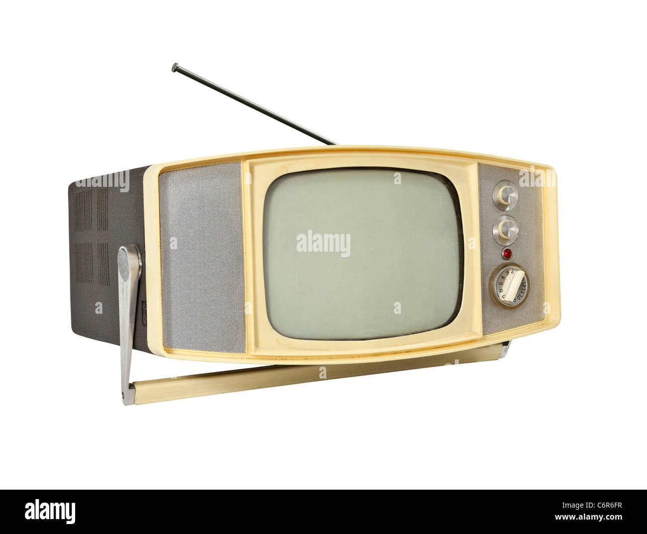 Poco anni sessanta TV portatile con maniglia e supporto antenna. Foto Stock