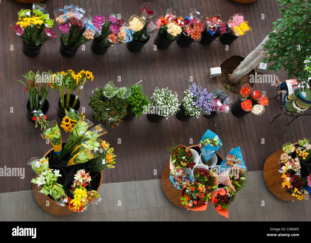 Vista aerea di un fiore reciso stallo in una struttura Morningside, Sandton shopping mall Foto Stock