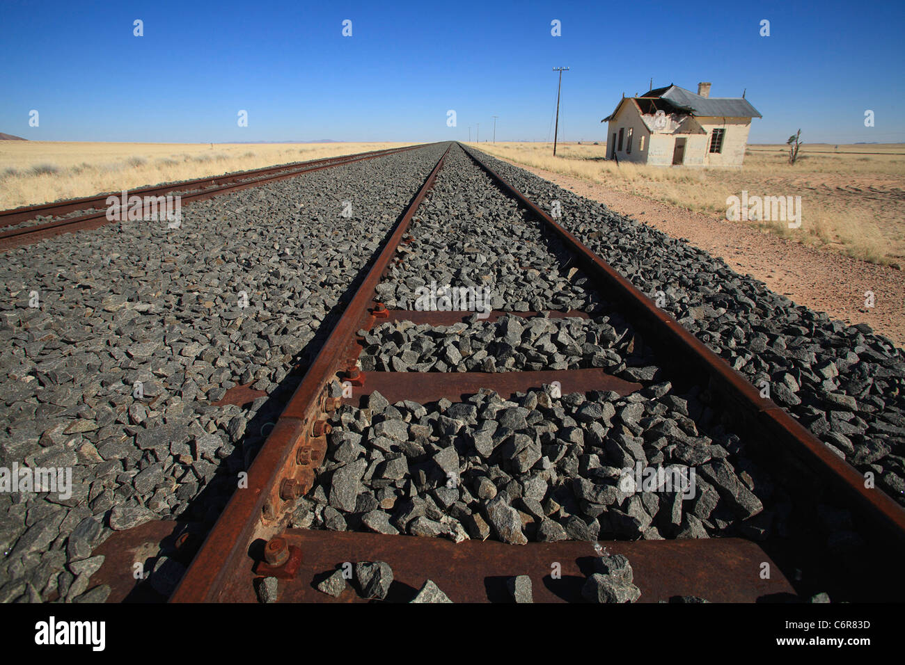 Linea ferroviaria attraverso il deserto Foto Stock