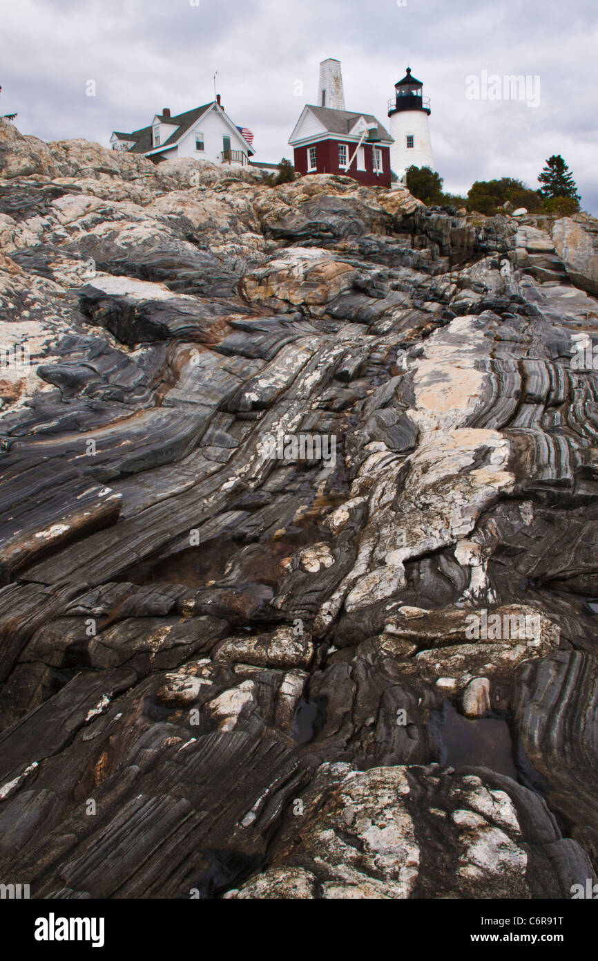 Pemaquid Point Lighthouse a Pemaquid point vicino al nuovo porto, Maine. Foto Stock