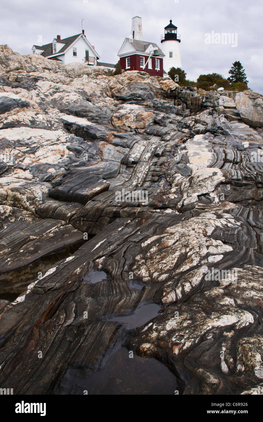 Pemaquid Point Lighthouse a Pemaquid point vicino al nuovo porto, Maine. Foto Stock