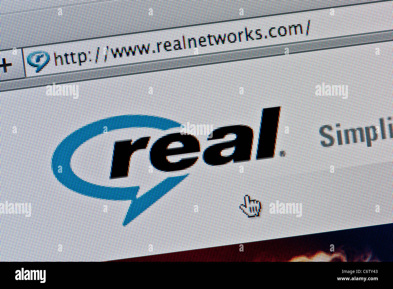 Real Networks sito web cursore sullo schermo 'close up' computer Foto Stock
