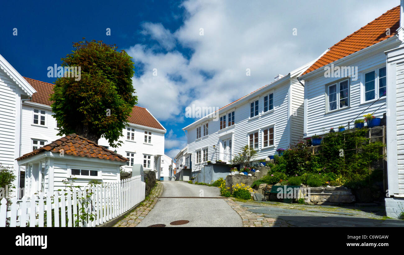 La Bianchi infissi case in Skudeneshavn città vecchia, Rogaland, Norvegia Foto Stock