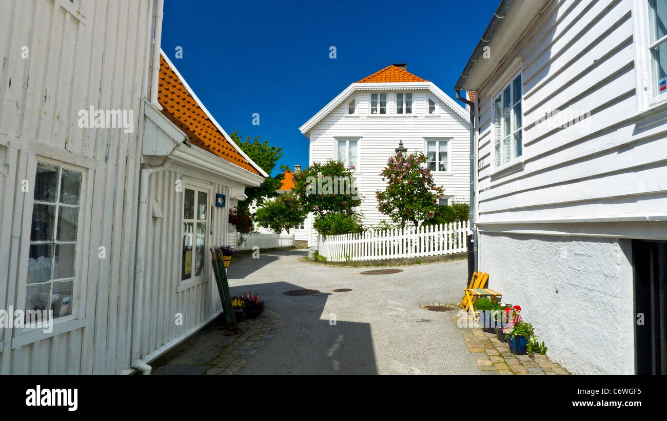 La Bianchi infissi case in Skudeneshavn città vecchia, Rogaland, Norvegia Foto Stock