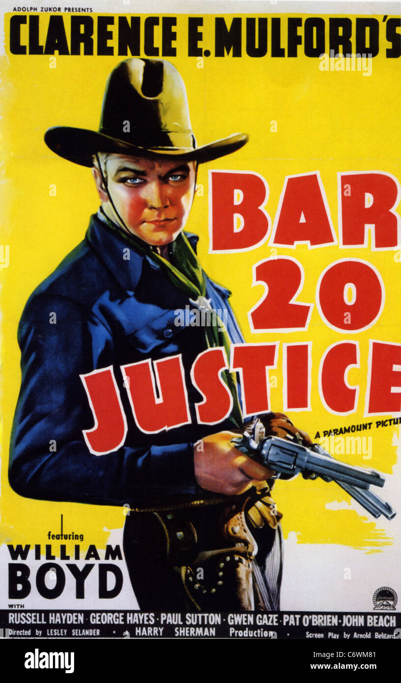 BAR 20 giustizia Poster per 1938 Paramount film con William Boyd Foto Stock