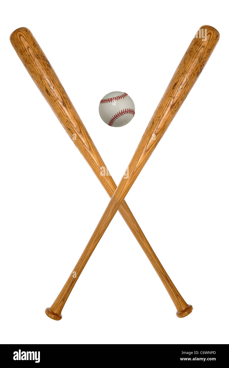 Mazze da baseball e la sfera isolate su sfondo bianco Foto Stock