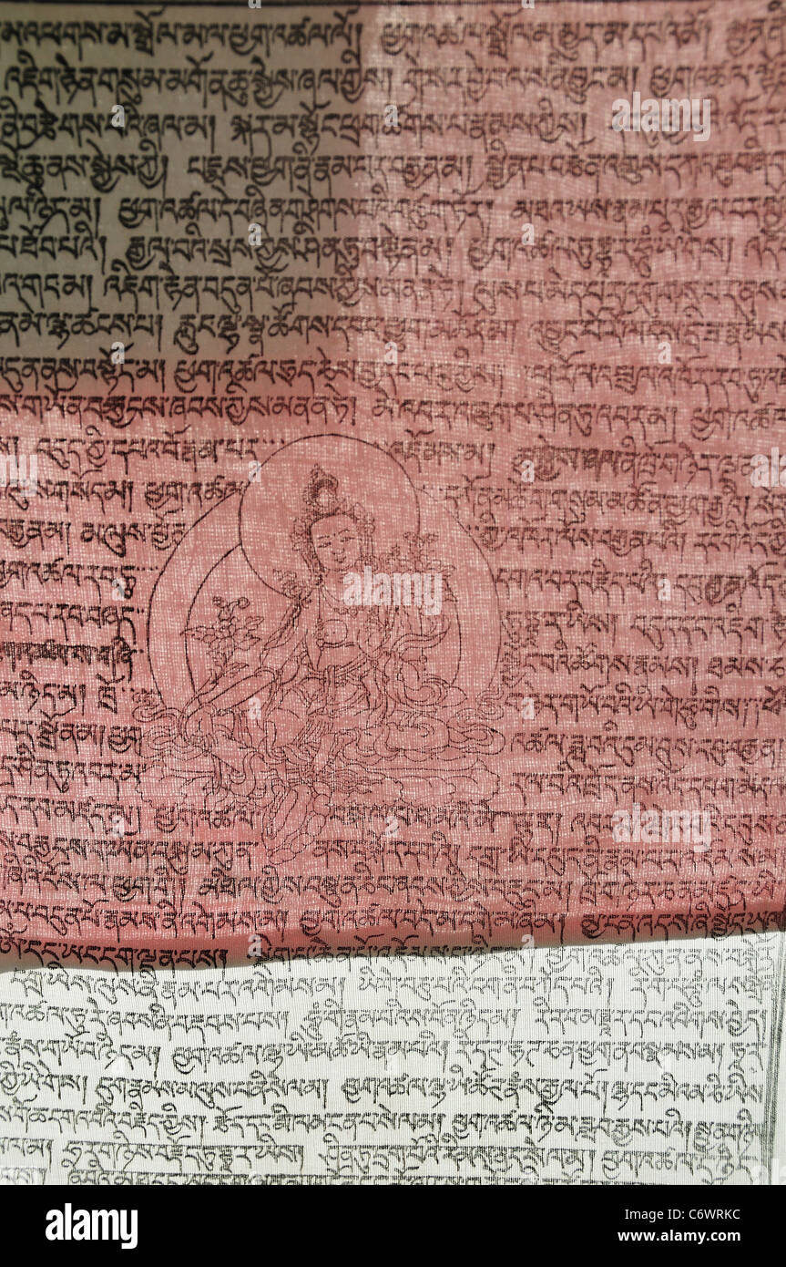 Preghiera tibetano bandiera. Foto Stock