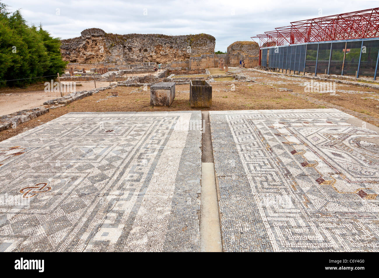 I mosaici romani nella città romana di Conimbriga, le meglio conservate rovine romane in Portogallo. Foto Stock