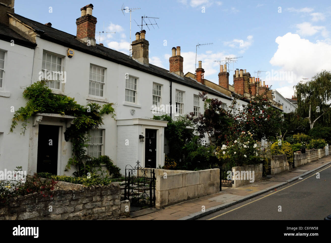 Dipinto di bianco di case a schiera o cottages Richmond upon Thames Surrey in Inghilterra REGNO UNITO Foto Stock