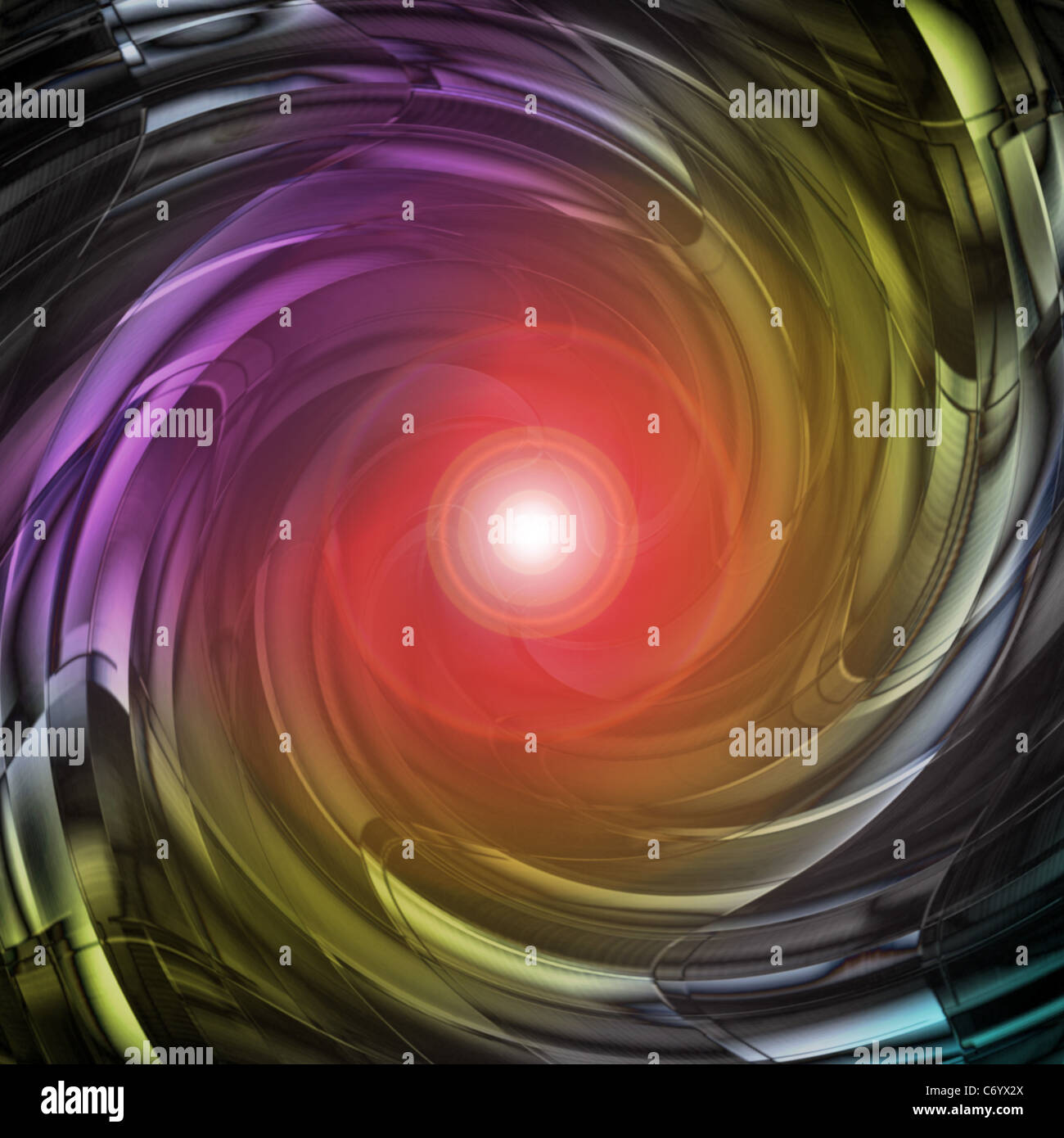 Un vortice astratto o un tunnel con una luce brillante proveniente dal centro. Foto Stock