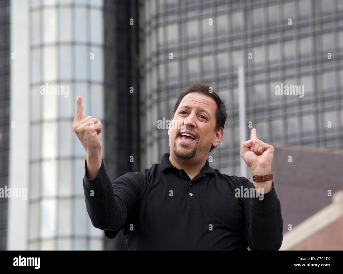 Detroit, Michigan - segno di un interprete di lingua a un discorso del Presidente Barack Obama il giorno della festa del lavoro. Foto Stock