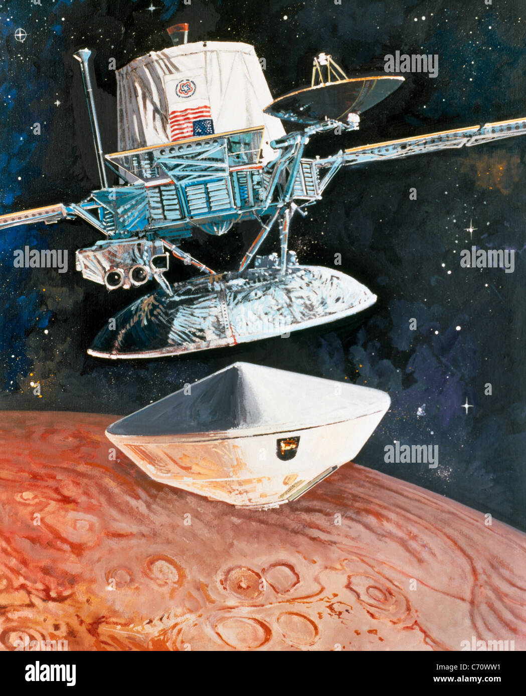 Artisti impressione di veicoli spaziali Viking in arrivo su Marte da Jim Butcher Foto Stock