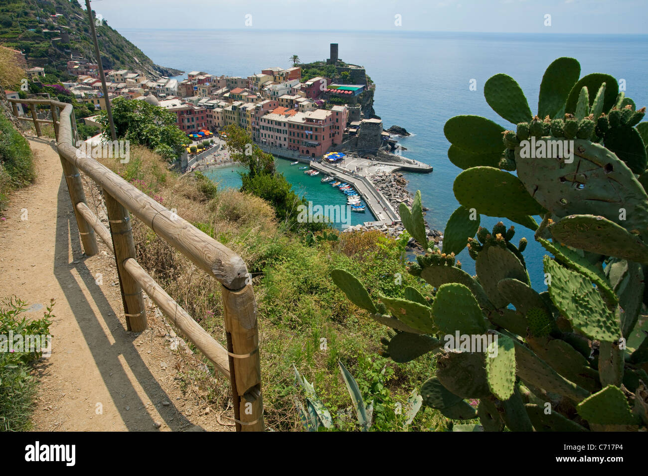 Sentiero escursionistico a Vernazza, Parco Nazionale Cinque Terre, sito Patrimonio Mondiale dell'Unesco, la Liguria di Levante, Italia, mare Mediterraneo, Europa Foto Stock