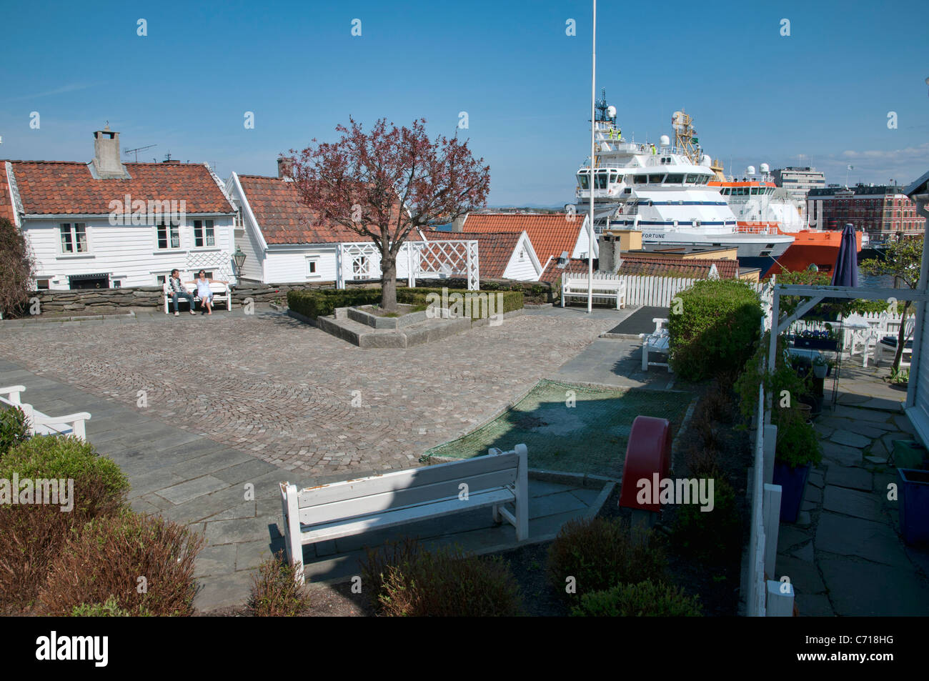 Vista del porto dalla Gamle Stavanger, Norvegia Foto Stock