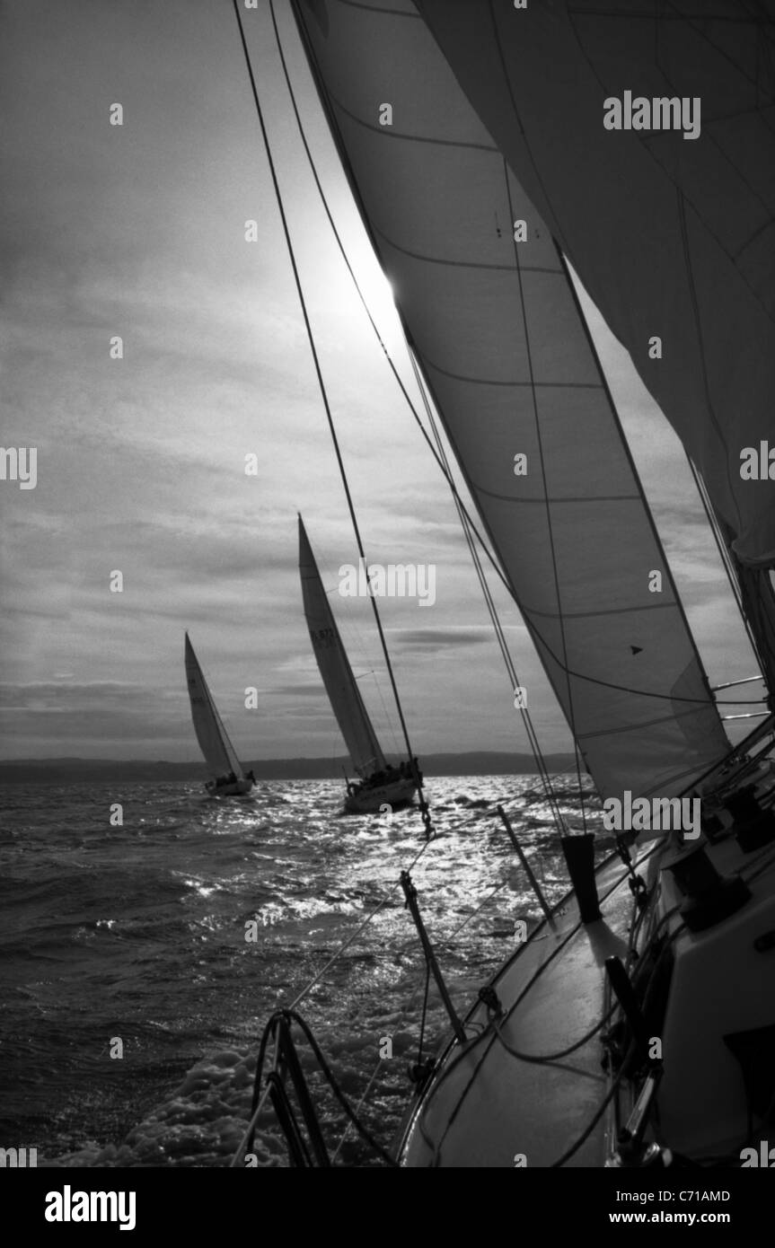 Tre yachts racing. Foto Stock
