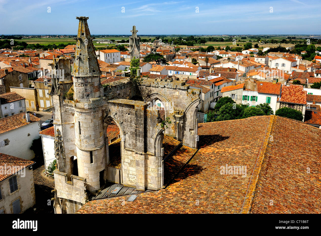Saint Martin de Ré panoramica dalla torre della chiesa, Charente Maritime reparto, a ovest della Francia Foto Stock