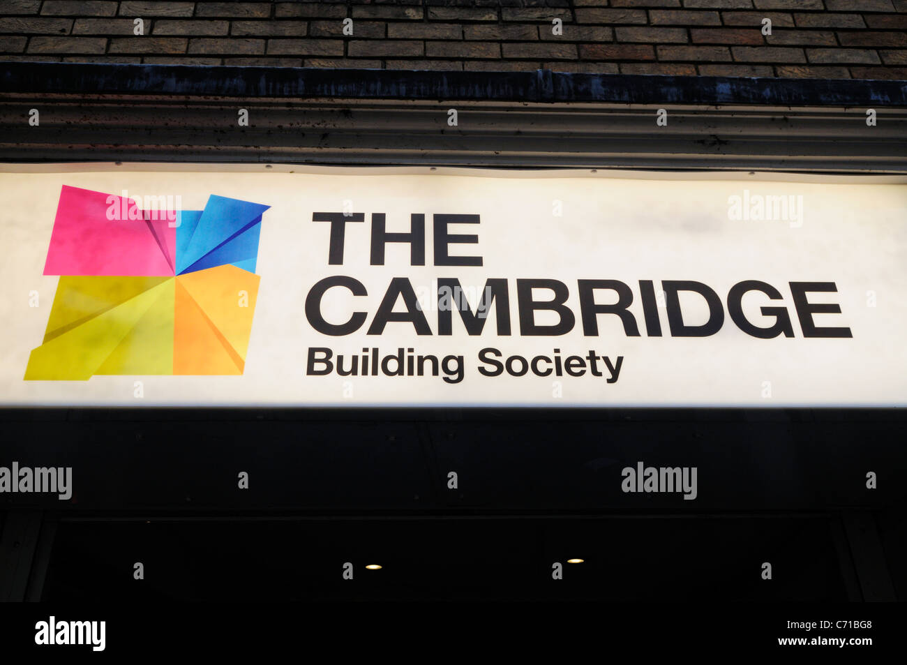 Il Cambridge Building Society segno, Cambridge, Inghilterra, Regno Unito Foto Stock