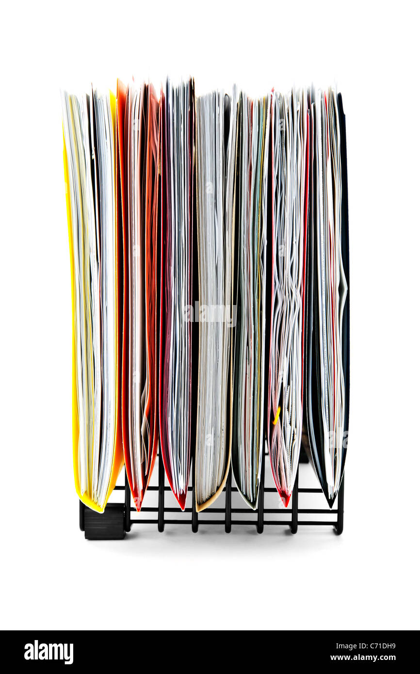 File delle cartelle con i documenti in organizer verticale Foto Stock