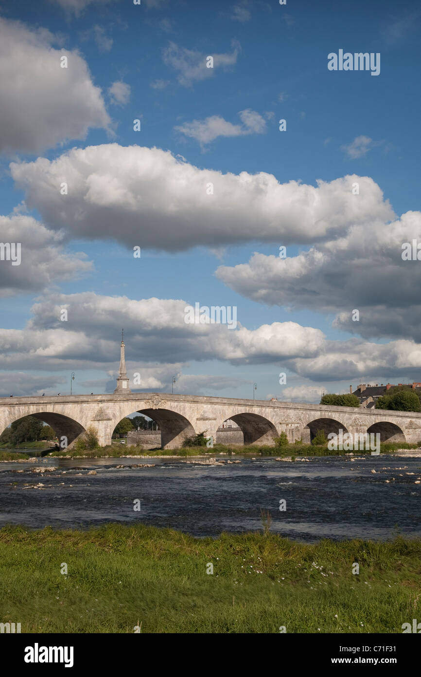 Pont Jaques Gabriel ponte; fiume Loira; Valle della Loira; Blois; Francia Foto Stock