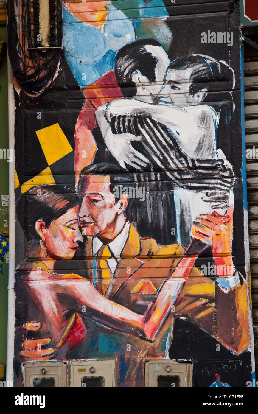 Colorate pareti dipinte in La Boca distretto di Buenos Aires, Argentina Foto Stock