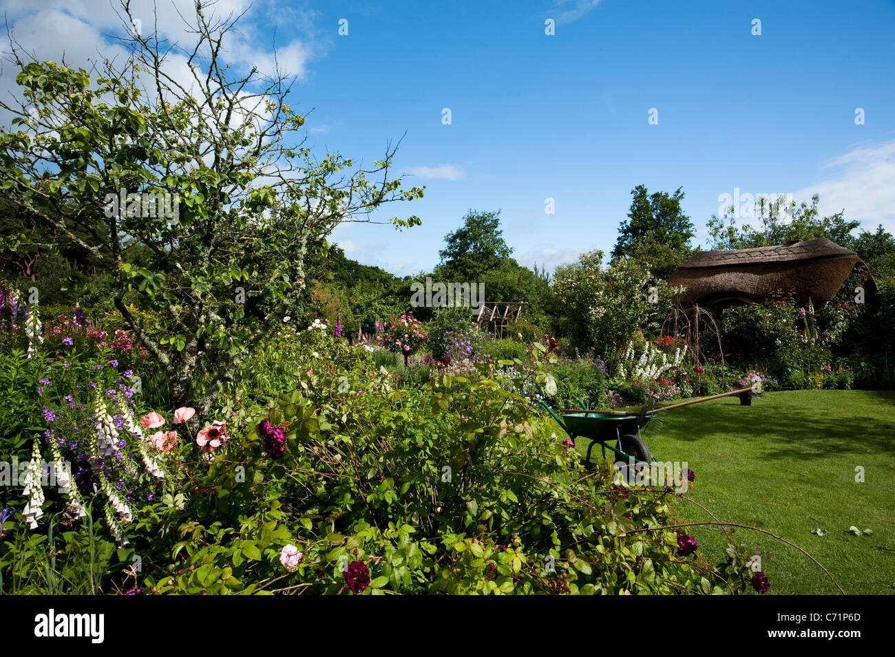 Il Garden Cottage in giugno, RHS Rosemoor, Devon, Inghilterra, Regno Unito Foto Stock