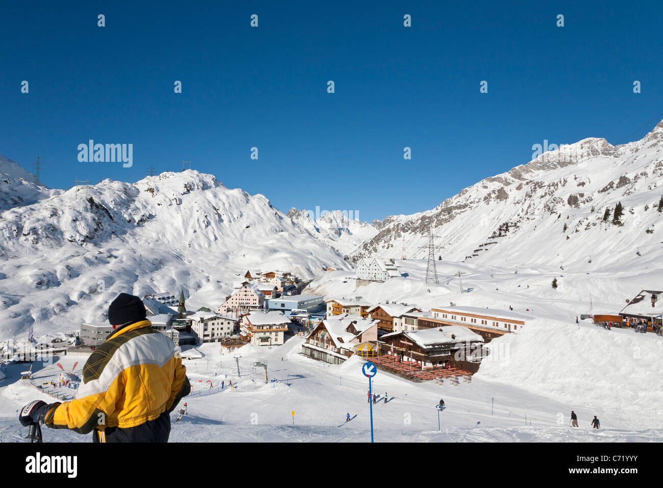 Tracciato di sci, ST. CHRISTOPH AM ARLBERG, VICINO A ST. ANTON, Tirolo, Austria Foto Stock