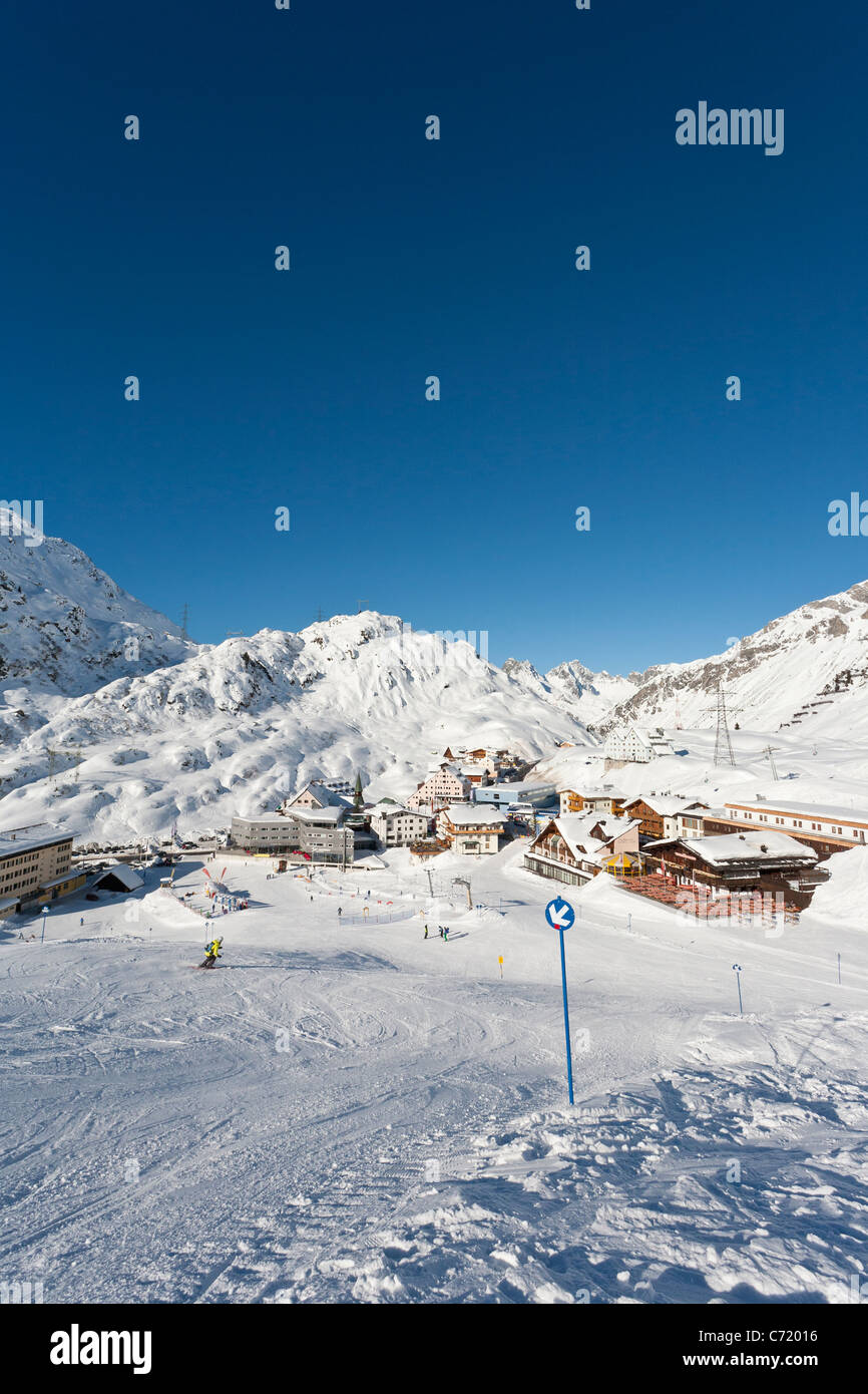 Tracciato di sci, ST. CHRISTOPH AM ARLBERG, VICINO A ST. ANTON, Tirolo, Austria Foto Stock