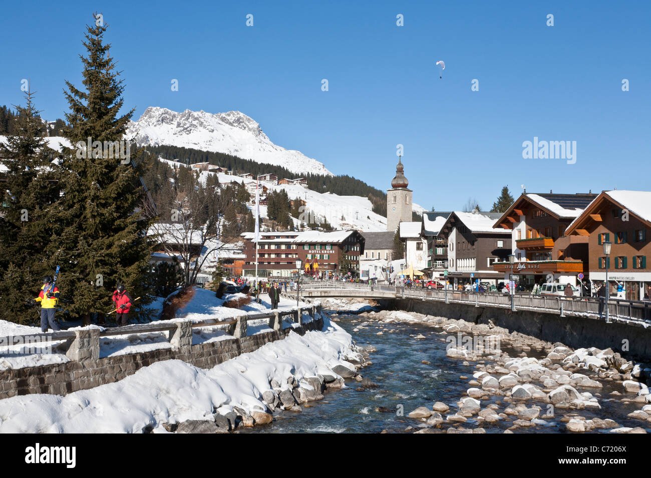 Centro Storico, Fiume LECH LECH AM ARLBERG, Vorarlberg, Austria Foto Stock