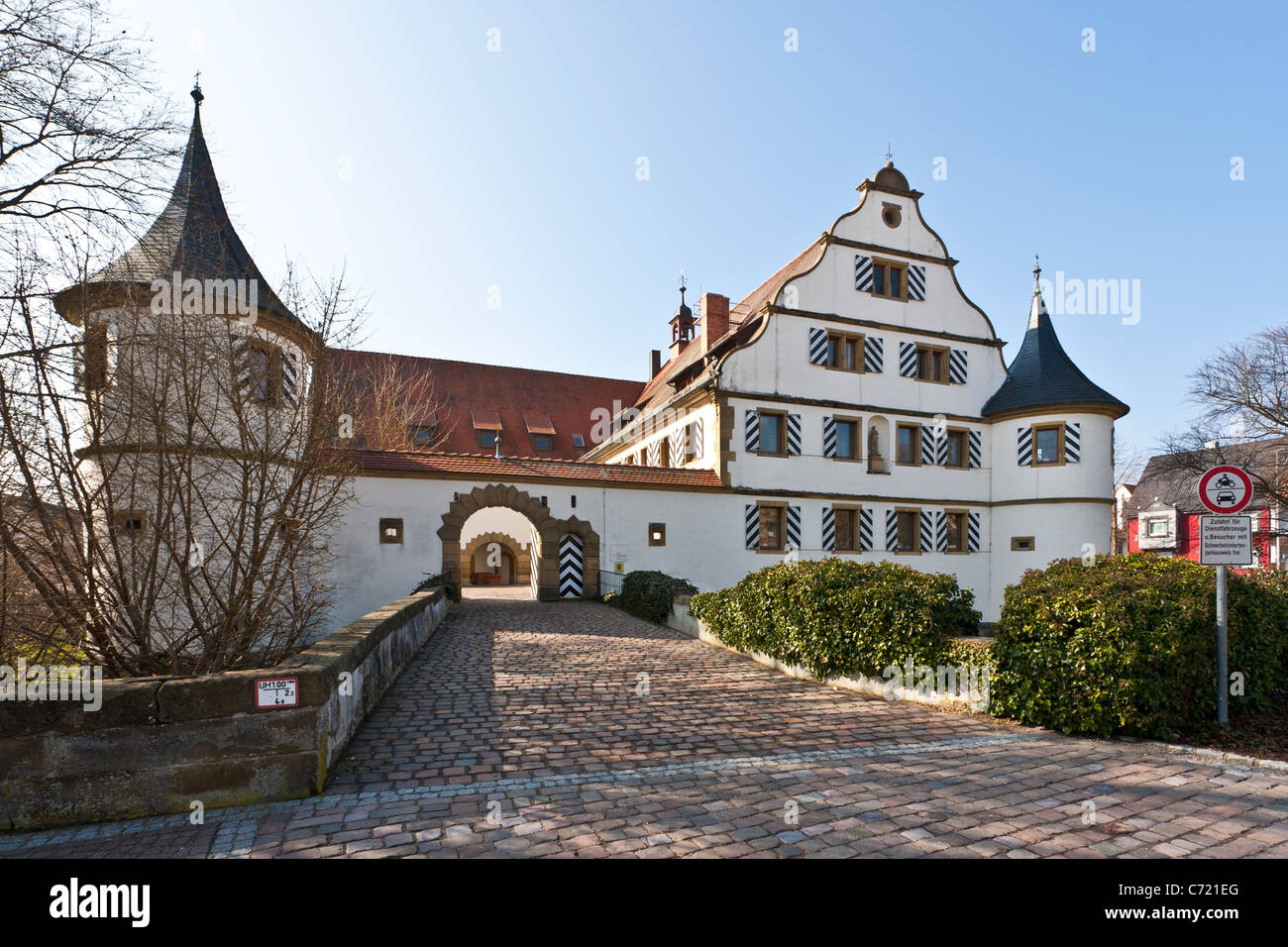 Castello di KIRCHHAUSEN, DEUTSCHORDENSSCHLOSS edificio rinascimentale, Heilbronn, BADEN-WUERTTEMBERG, Germania Foto Stock