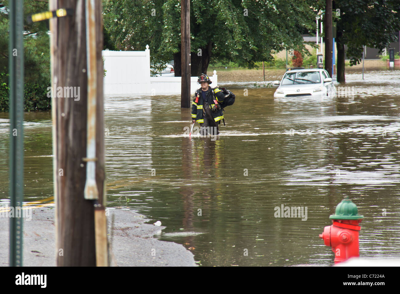 Il fiume Passaic allagata dopo l uragano Irene ha colpito il nord del New Jersey che il 28 agosto, 2011. Foto Stock