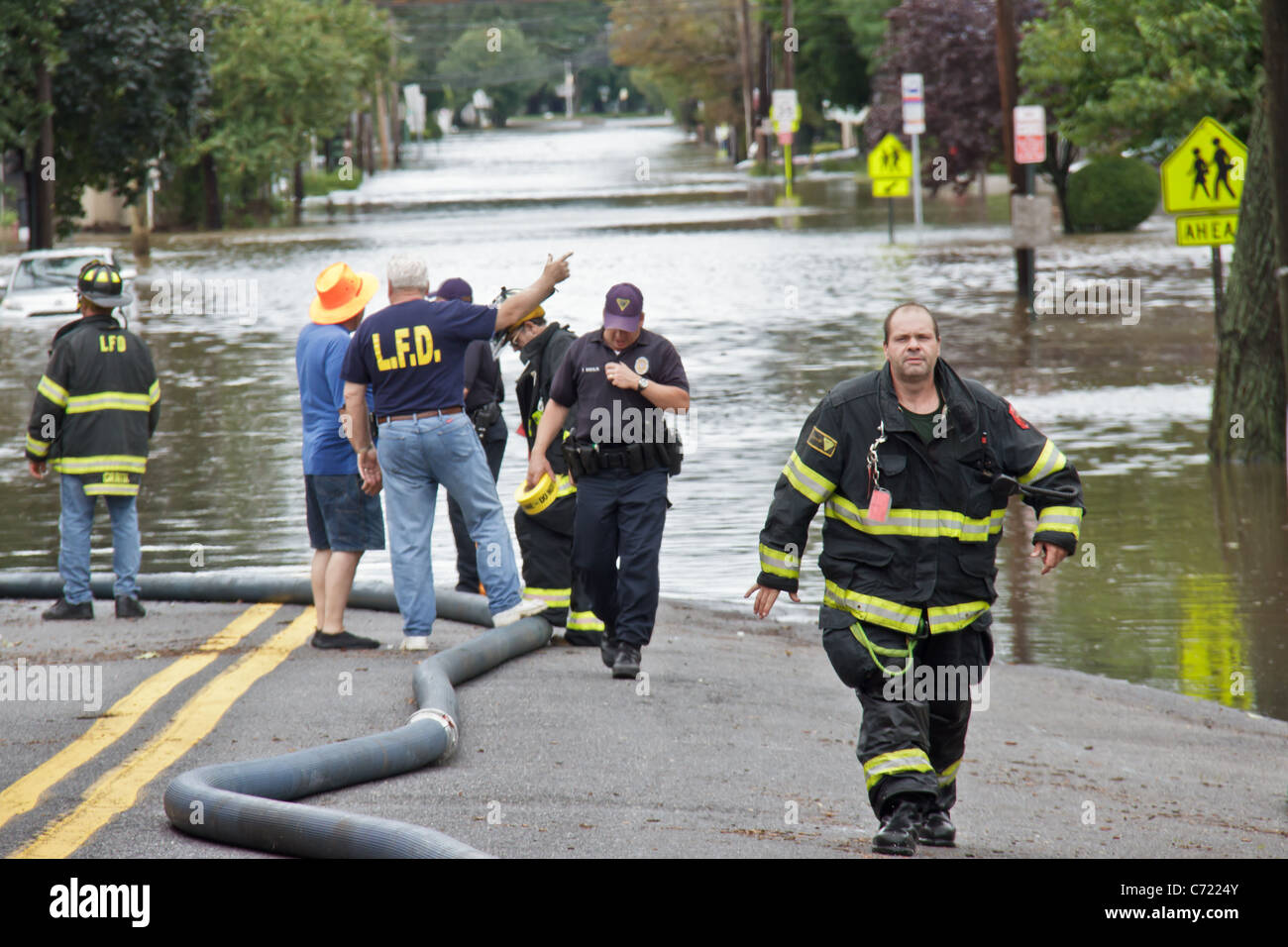 Il fiume Passaic allagata dopo l uragano Irene ha colpito il nord del New Jersey che il 28 agosto, 2011. Foto Stock