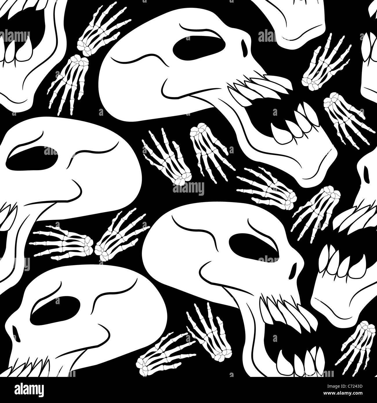 Seamless Halloween teschi e lo scheletro di sfondo le mani Foto Stock