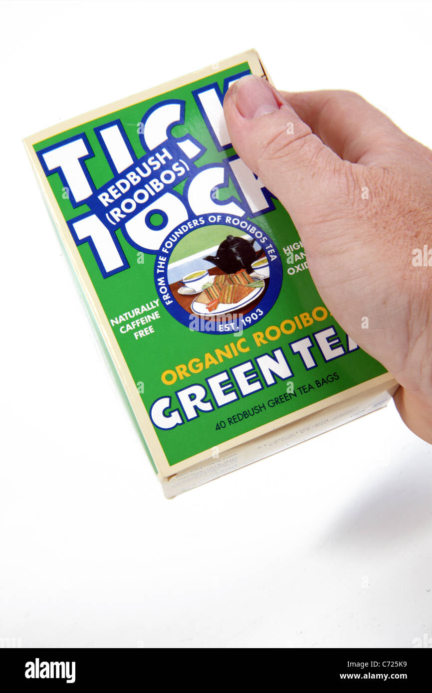 Pacchetto di Tick Tock Redbush marca di tè verde Foto Stock