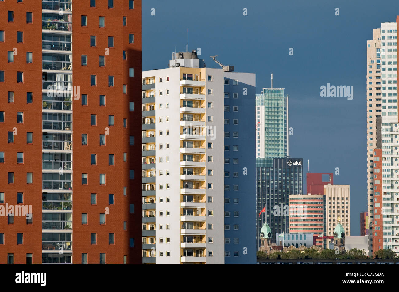 Blocchi di appartamenti nel centro della città di Rotterdam, Paesi Bassi. Foto Stock