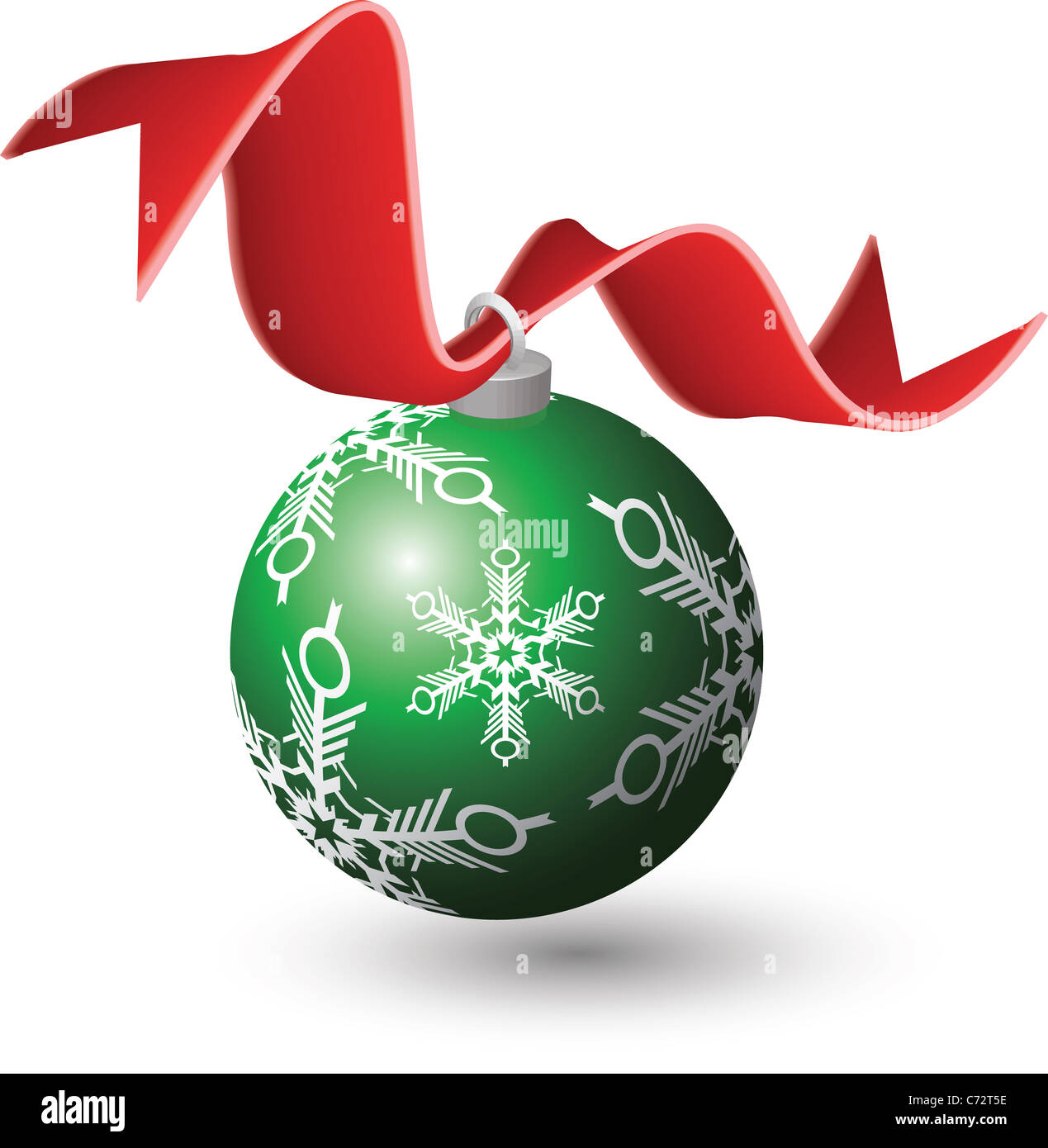 Illustrazione di un verde di Natale ornamento con un nastro rosso. Illustrazione Vettoriale fatta a guardare come il 3D Foto Stock