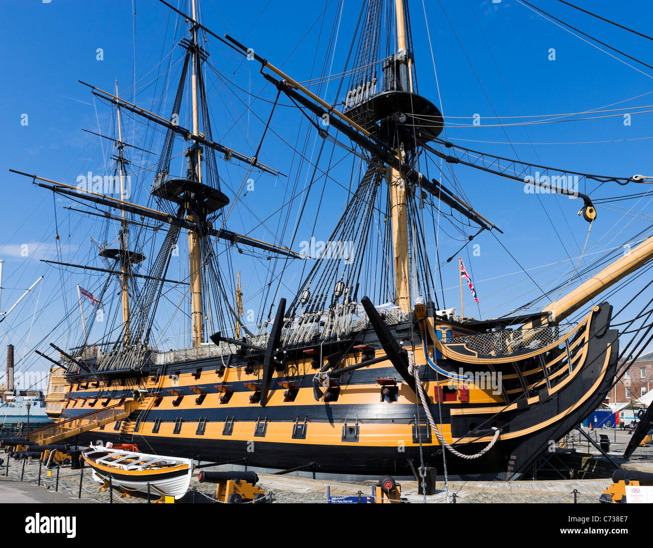 Lord Nelson nave ammiraglia HMS Victory a Portsmouth Historic Dockyard, Portsmouth, Hampshire, Inghilterra, Regno Unito Foto Stock