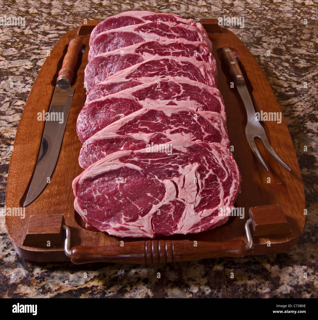 Carni bovine disossate la bistecca di nervatura Foto Stock