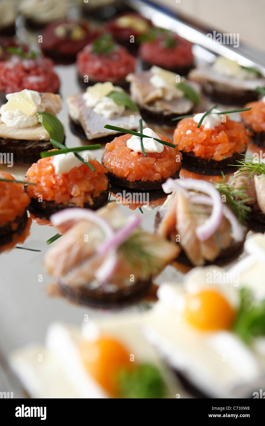 Close up di finger food buffet al tedesco party di nozze, Germania Foto Stock