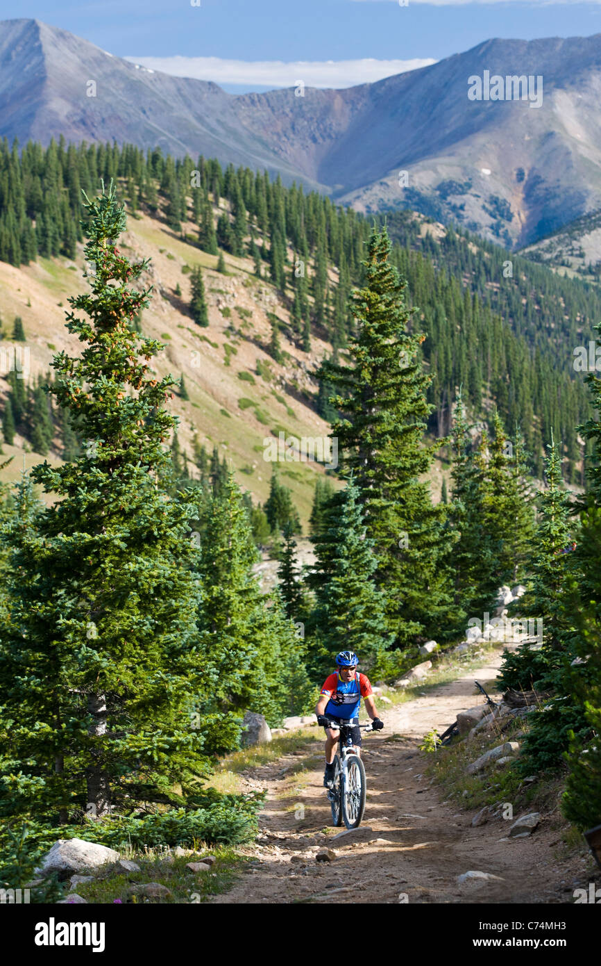 Gli amanti della mountain bike sul famoso Monarch Crest Trail, lungo il Continental Divide in Colorado Foto Stock