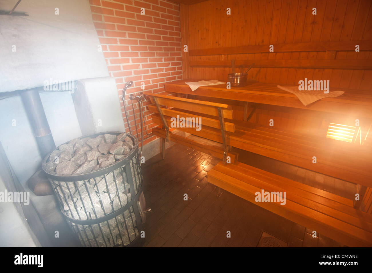 All'interno di una tipica sauna finlandese Foto Stock
