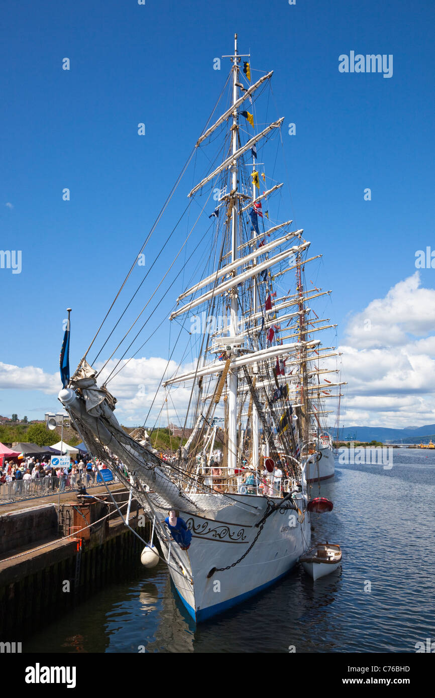 Prua di 'Christian Radich' , un completamente nave truccate, Classe A, ormeggiato a Greenock, Renfrewshire Foto Stock